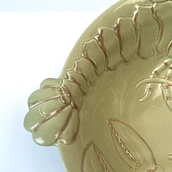 Magenta Pottery Handle Serving Salad Bowl Lobster Design Ceramic Olive Green - Picture 6 of 11